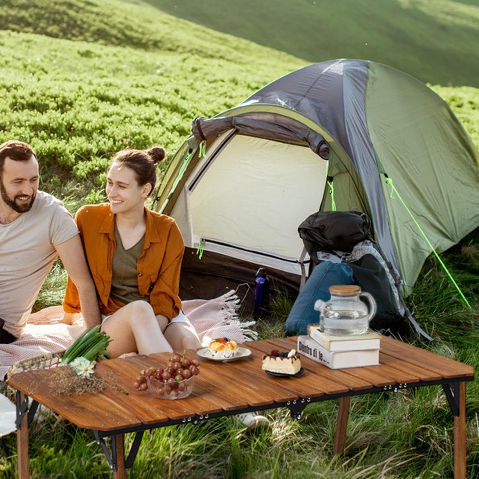 Amazon.co.jp: キャンプビュッフェ屋台、ブナ材キャンプテーブル 