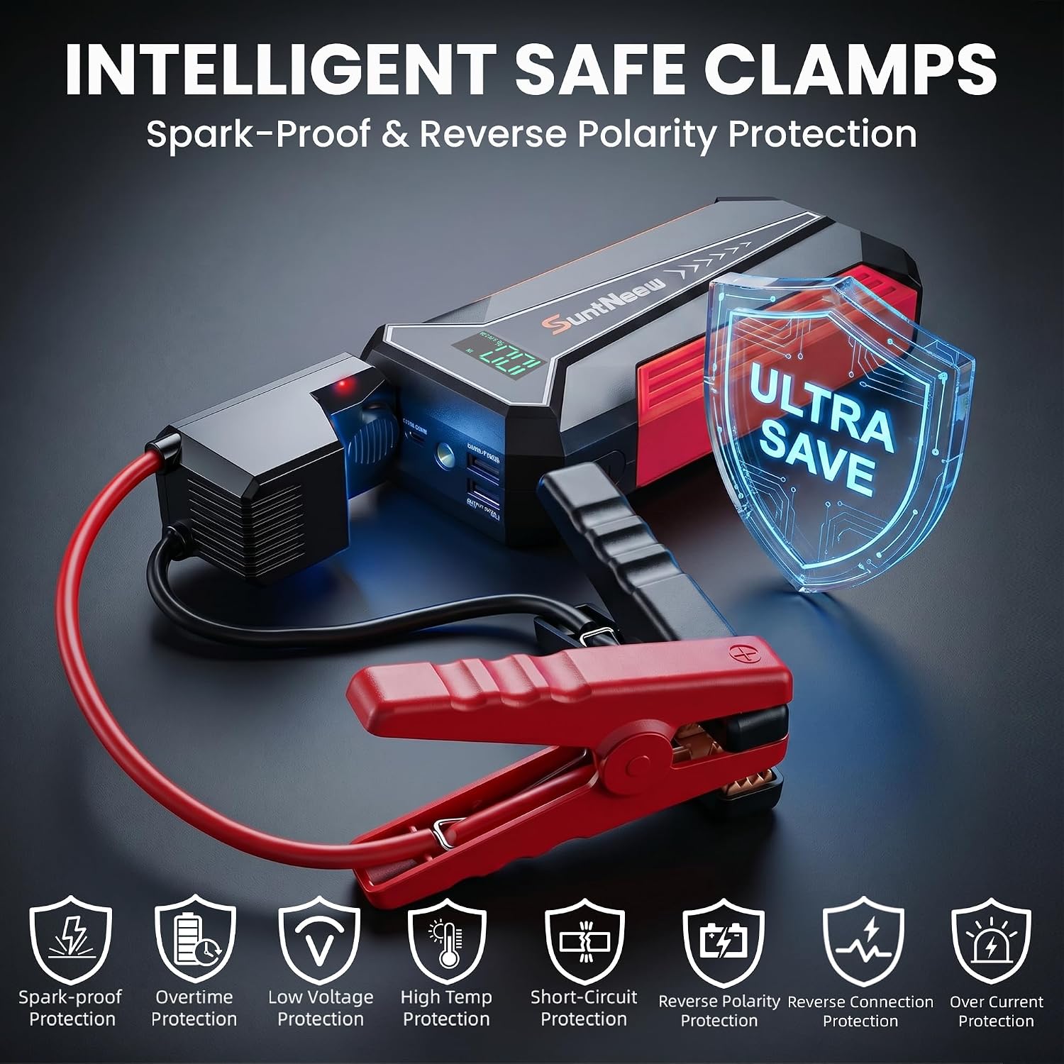 Jump Starter Power Bank 8000mAh (Up to 6.5L Petrol/5.0L Diesel),12V Battery Booster for Cars, Trucks, SUVs & Motorcycles,Compact Design with LED Light & PD 18W USB -Red