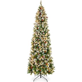 Best Choice Products 6ft Pre-Lit Christmas Tree Premium Hinged Artificial Pine Lighted Holiday Tree for Home, Office w/ 1,000 Branch Tips, 250 Lights, Metal Hinges, Foldable Base