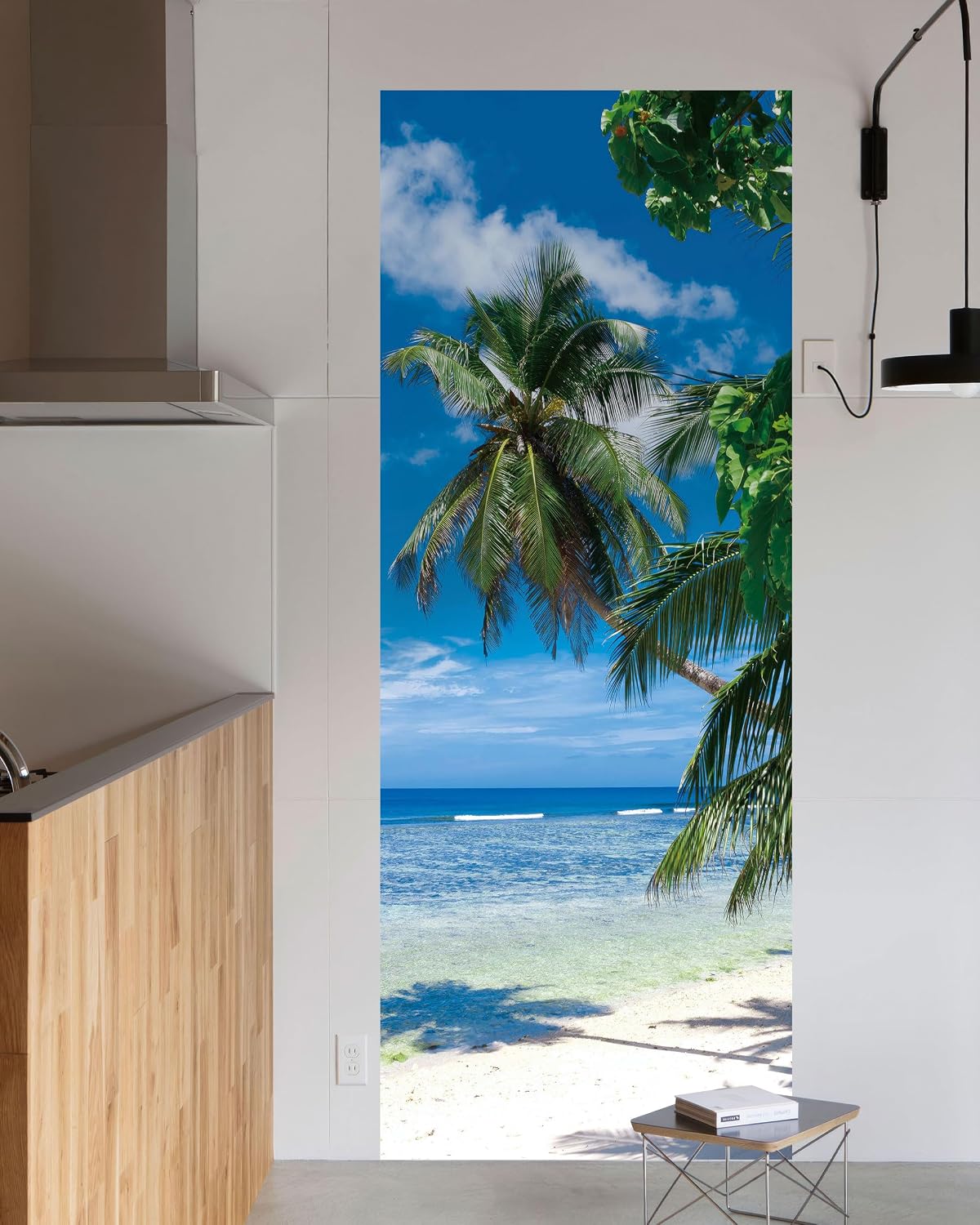 FLFK Door Wallpaper Sticker - Beach Palms,Peel and Stick Mural,Combined Size 30"x80",Split into 2 Pieces