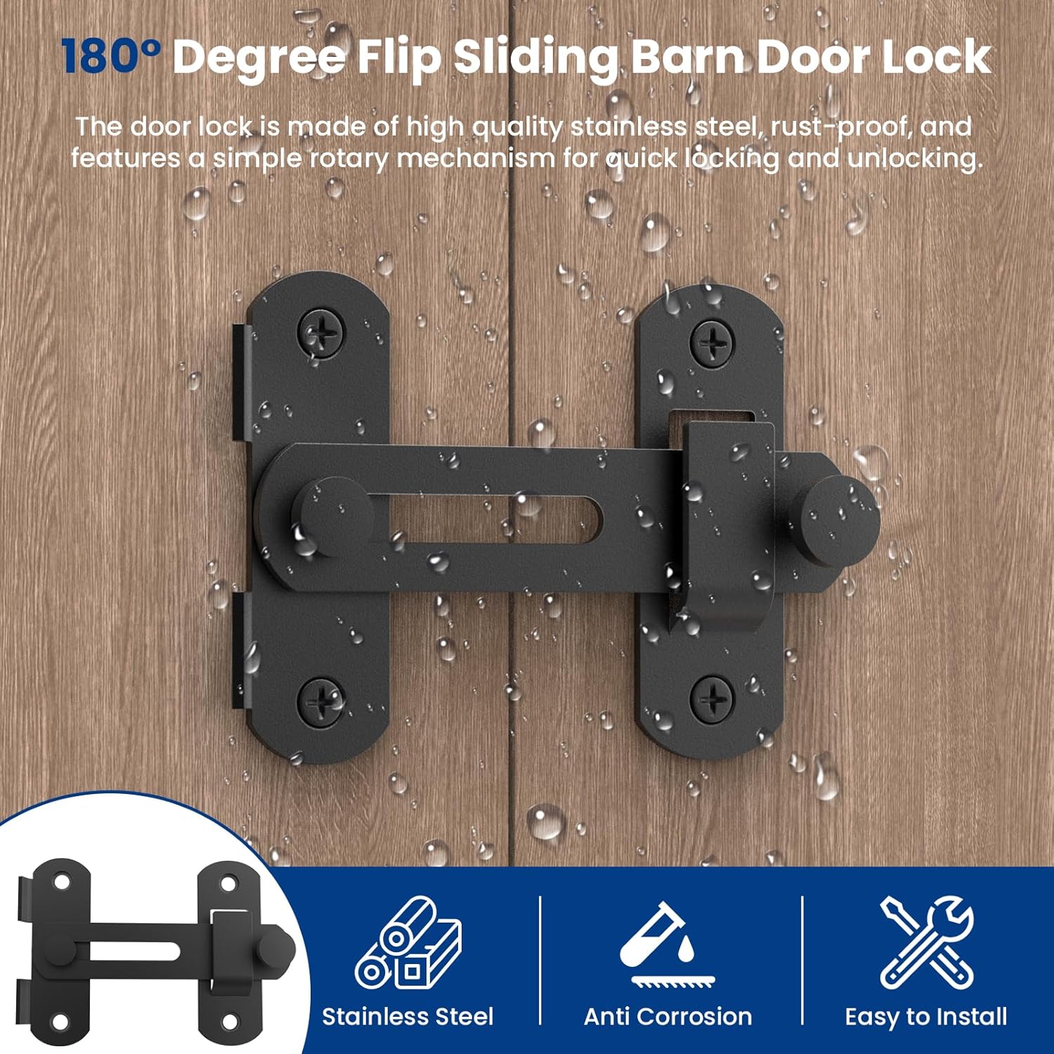 2 Pcs 4inch Stainless Steel Flip Latch, 180° Degree Flip Sliding Barn Door Lock, Safety Door Bolt Latch for Barn Wood Fence Sliding French Doors (Matte Black)