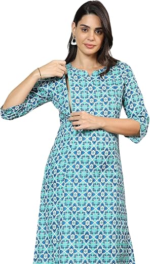 MomToBe Women's Cotton Regular Fit Maternity Kurta/Pregnancy Kurti/Easy Breastfeeding Kurta/Western Kurti with Zippers for...