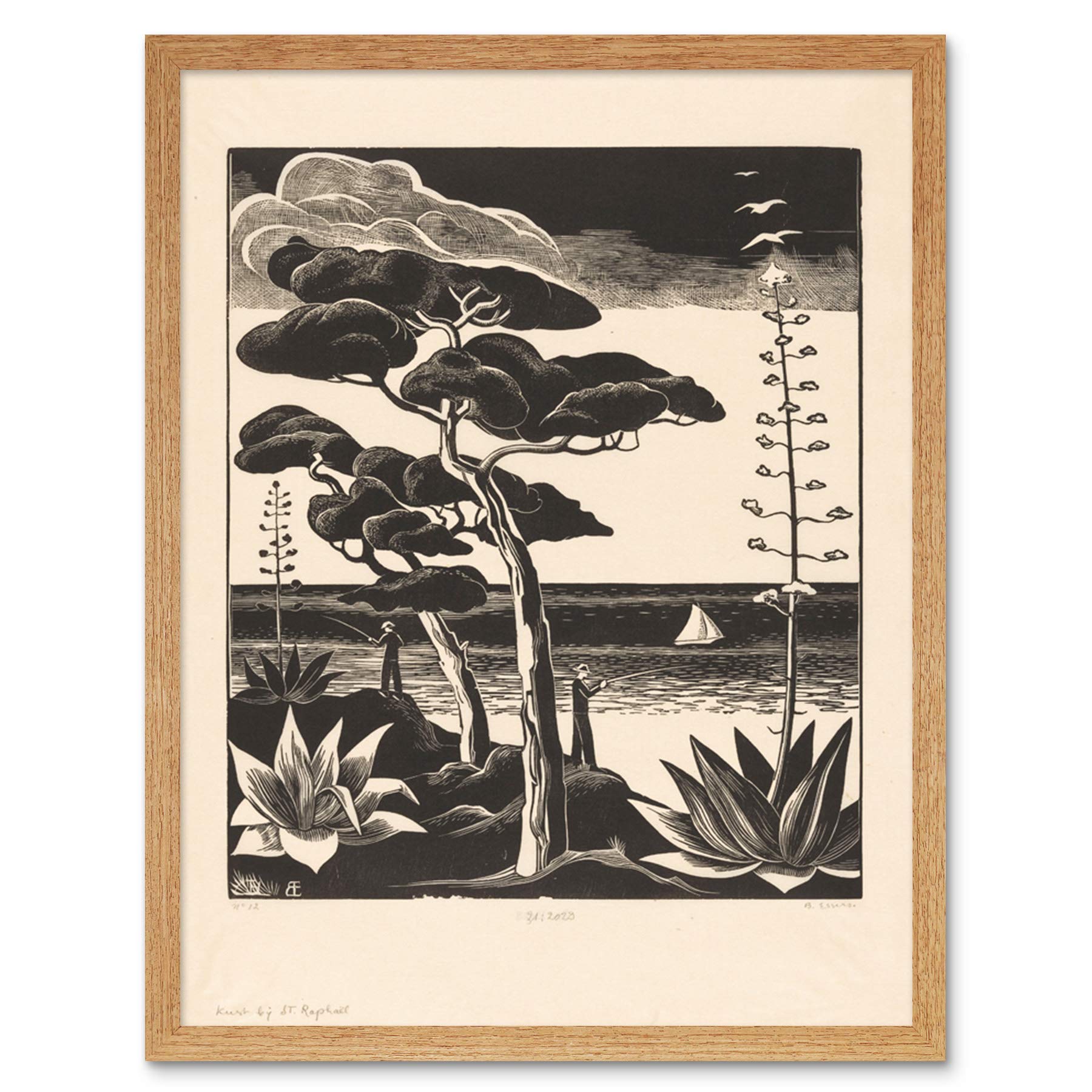 Artery8 Bernard Essers Coast At Saint-Raphael Bw Landscape Art Print Framed Poster Wall Decor 12x16 inch