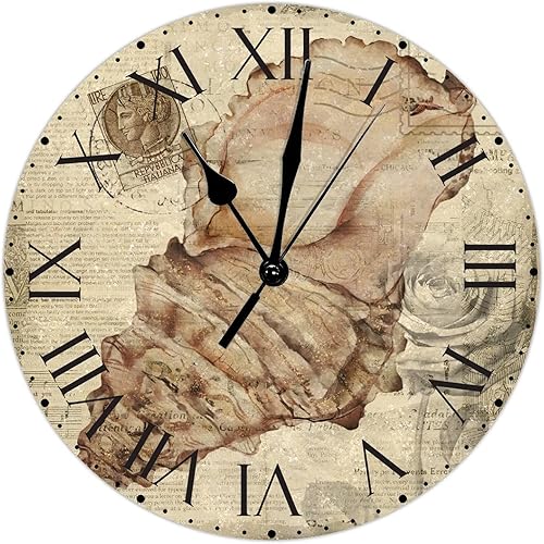 Miniatura 71 de ArogGeld Reloj de pared con diseño de estrella de mar antigua francesa, de cloruro de polivinilo, con números romanos, de 10 pulgadas, funciona