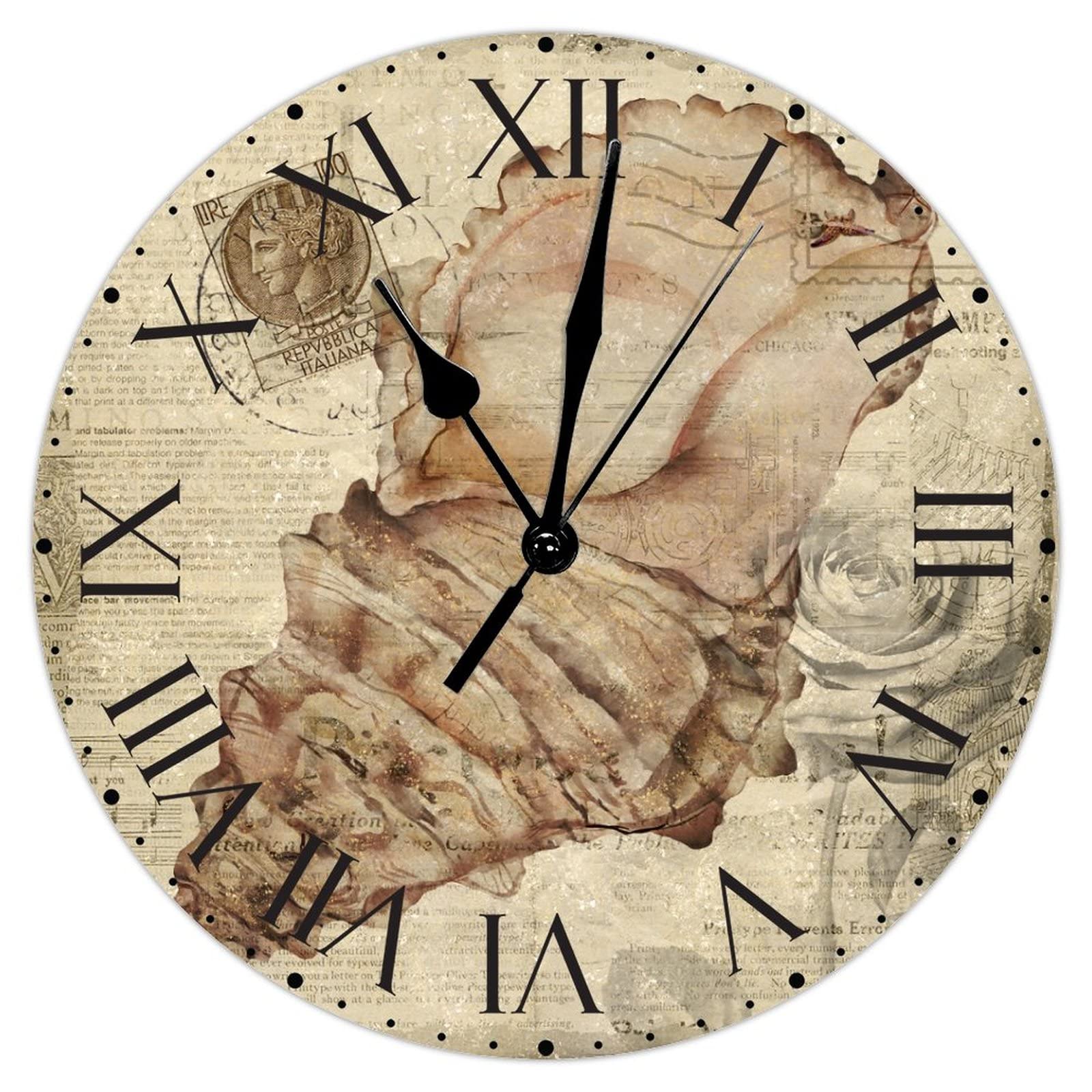 Horloge murale vintage rustique conque 30cm avec chiffres romains pour maison