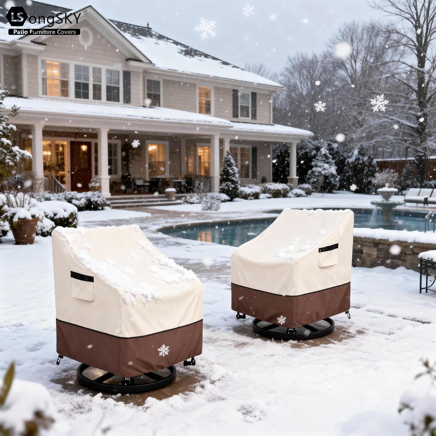 Outdoor Swivel Chair Cover 2 Pack,100% Waterproof Heavy Duty Patio Chair Covers,(33 W x 35 D x 38.5 H inches) Swivel Patio Chair for Outdoor Furniture Covers Waterproof,Beige&Brown