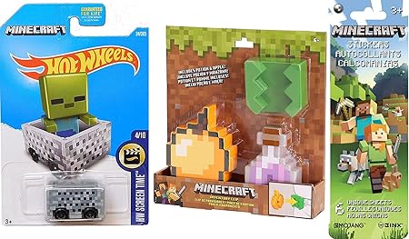 Amazon Minecraft スティック8ビットポーションインベントリセット ホットホイールマインカートバンドル ステッカーパック3アイテムアドベンチャーゲームギア 楽しい おもちゃ おもちゃ
