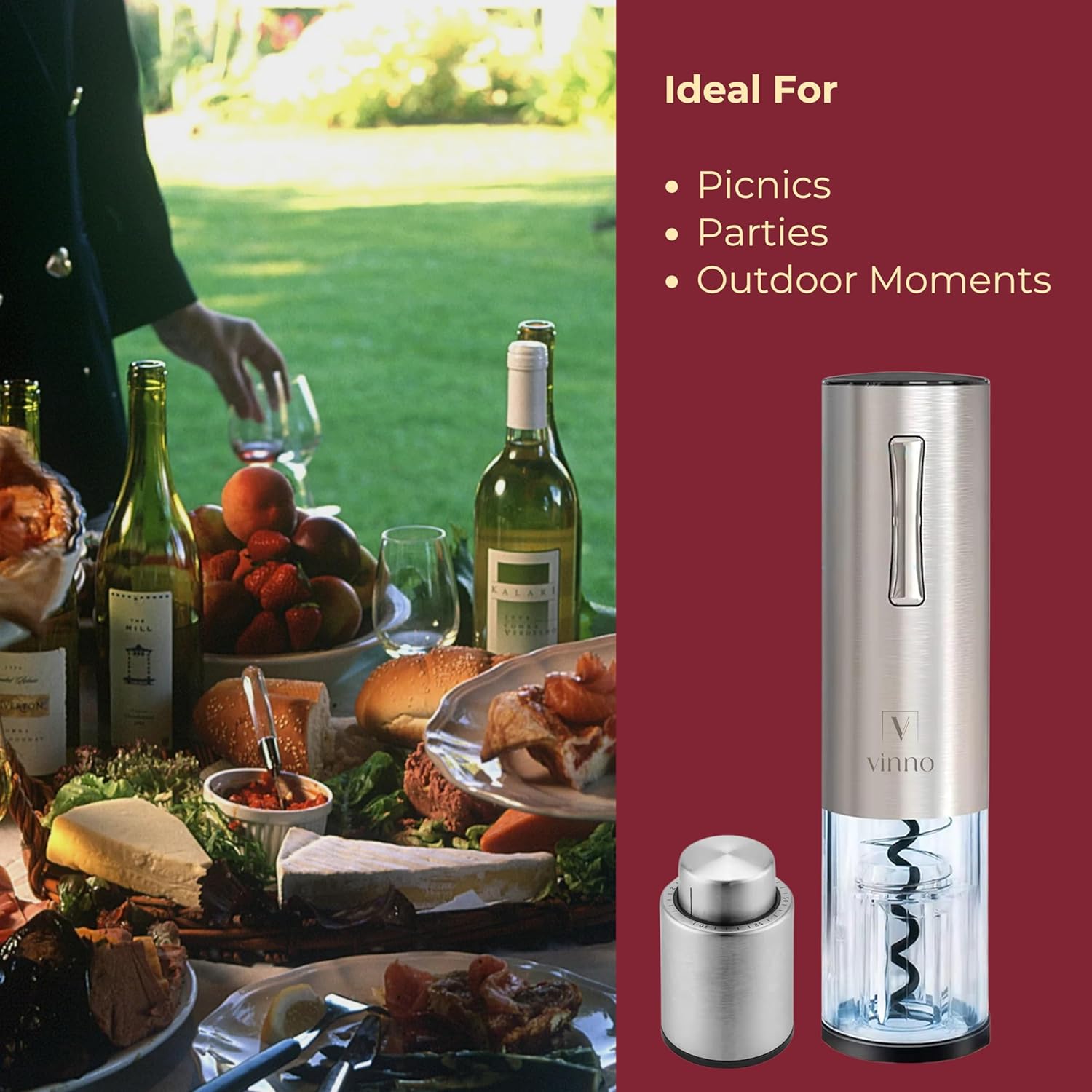 Electric Wine Opener Set, Rechargeable Automatic Wine Bottle Opener with Foil Cutter, Aerator, Vacuum Stopper, USB Cable, Ideal for Wine Lovers, Housewarming, Anniversary, Wedding Registry
