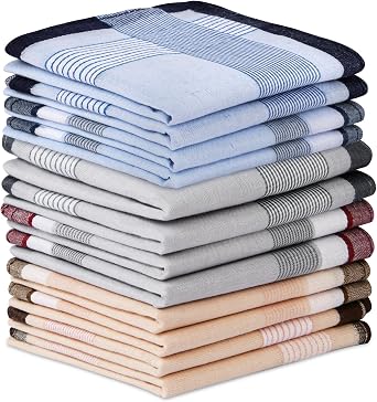 AOMIG Mens Handkerchiefs, 12 Pack Soft Gents Hankies Set, Mens Premium Handkerchiefs Assorted Pocket Square Hankies