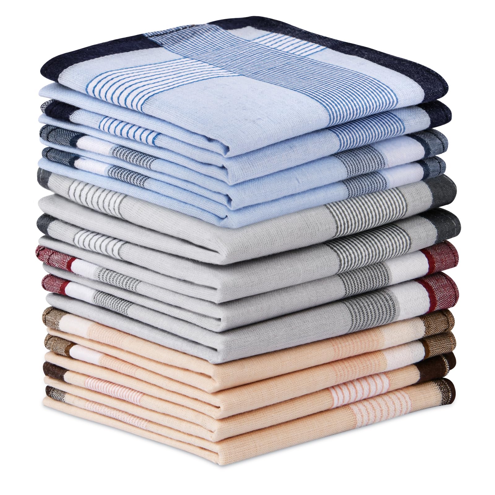 Aomig Men's Cotton Gents Hankies Set, 12 Pack Large Handkerchiefs, Premium Pocket Squares for Men & Women, Classic Hankies for Grooms, Weddings, Prom, Party