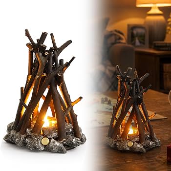 Campfire Night Light, farmhouse Wooden Fake Campfire Lamp