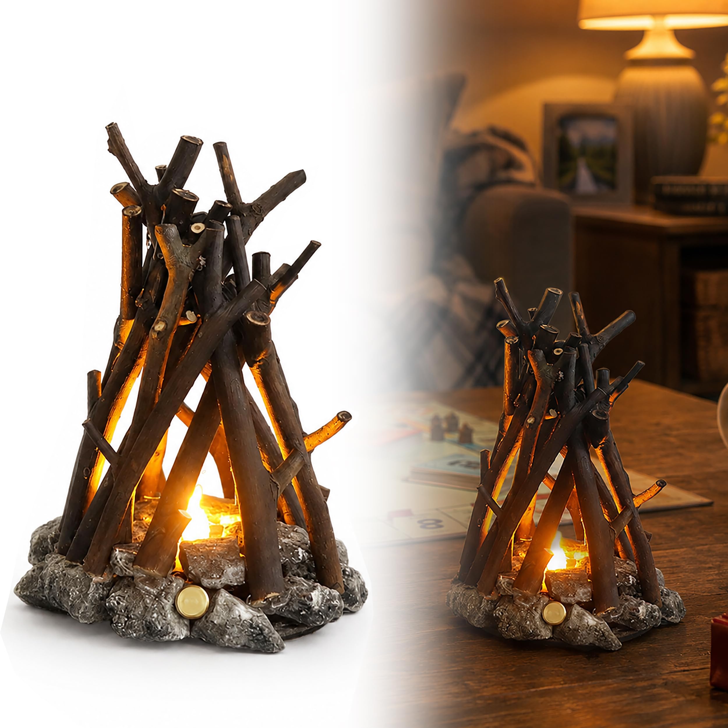 Campfire Night Light, farmhouse Wooden Fake Campfire Lamp