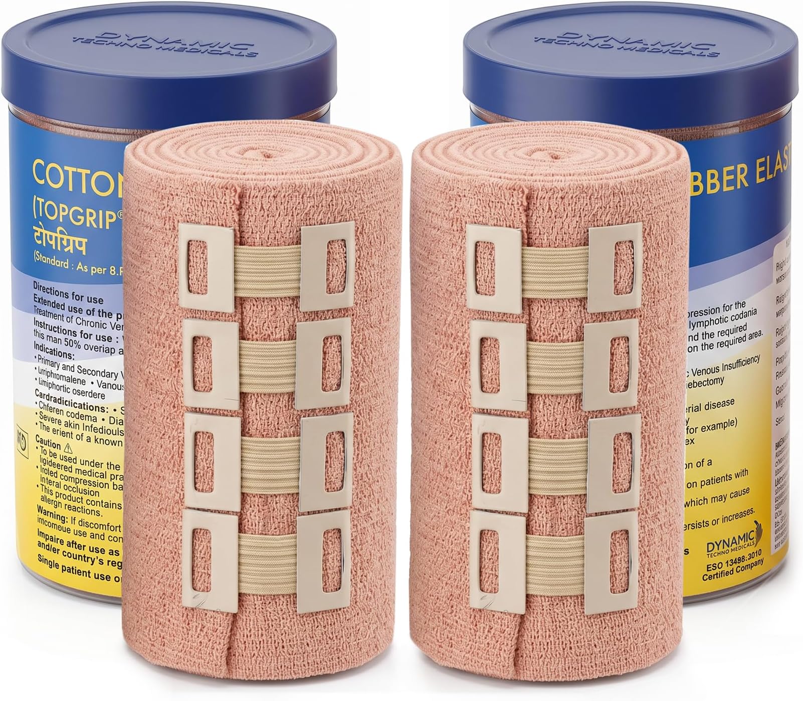 Top Grip Cotton & Rubber Elastic Bandage 8 cm x 4 m Stretch Length Pack of 2 | High Compression Crepe Bandage for Sprains, Strains, Sports Injuries, Joint Support, Swelling Relief & Dressing Retention