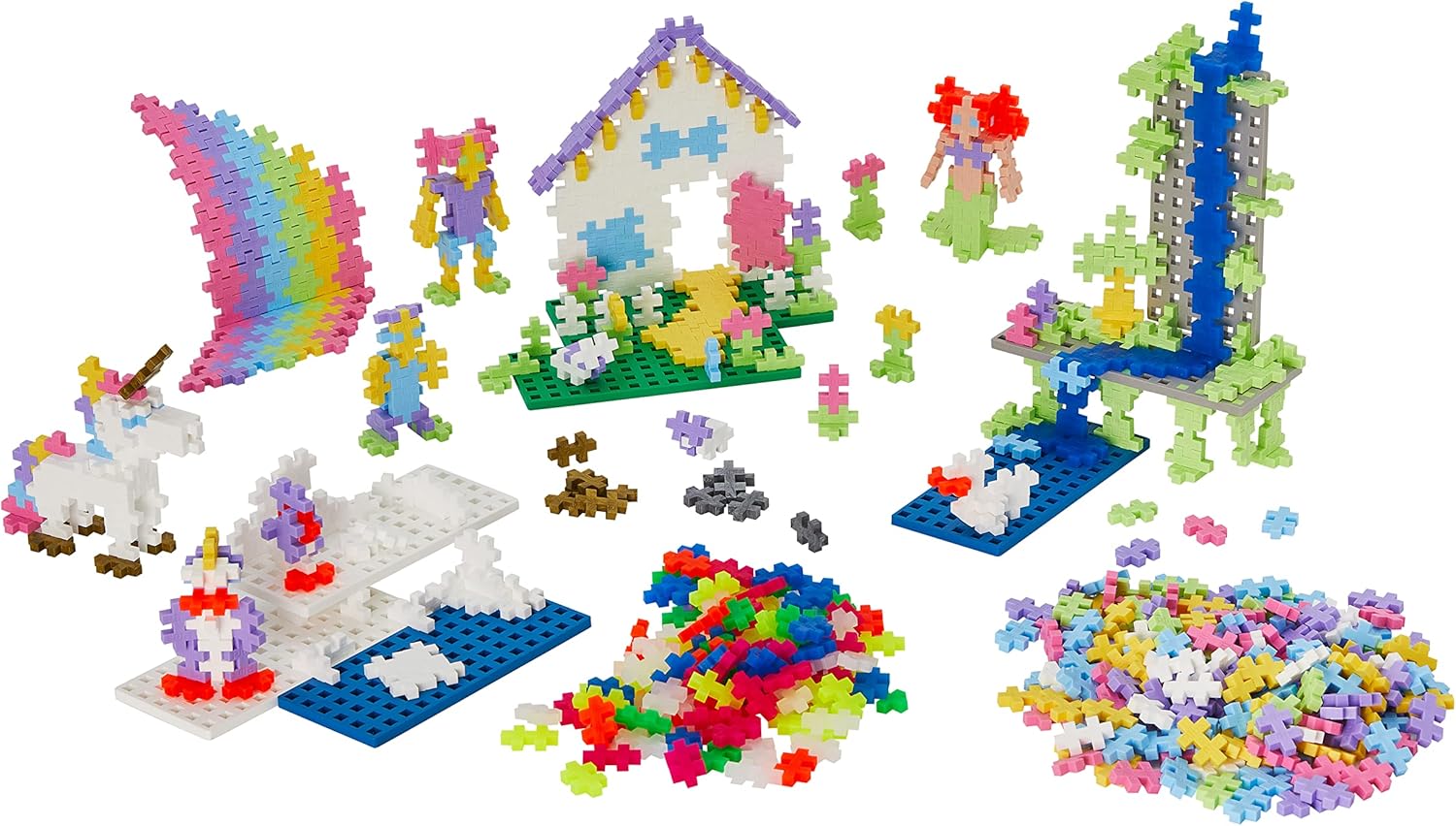 Plus Plus - Learn to Build Super Set - Pastel Mix, 1,200 Pieces w/ 4 Baseplates - Construction Building Stem/Steam Toy, Interlocking Mini Puzzle Blocks for Kids