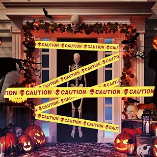 Halloween Haunted House Decoration Warning Caution Tape Keep Out Fright Barrier Tapes Zombie Supplies Horror Party Outdoor Crossing Crime Scene Decorate Day of The Dead Supplies Indoor Decor A3