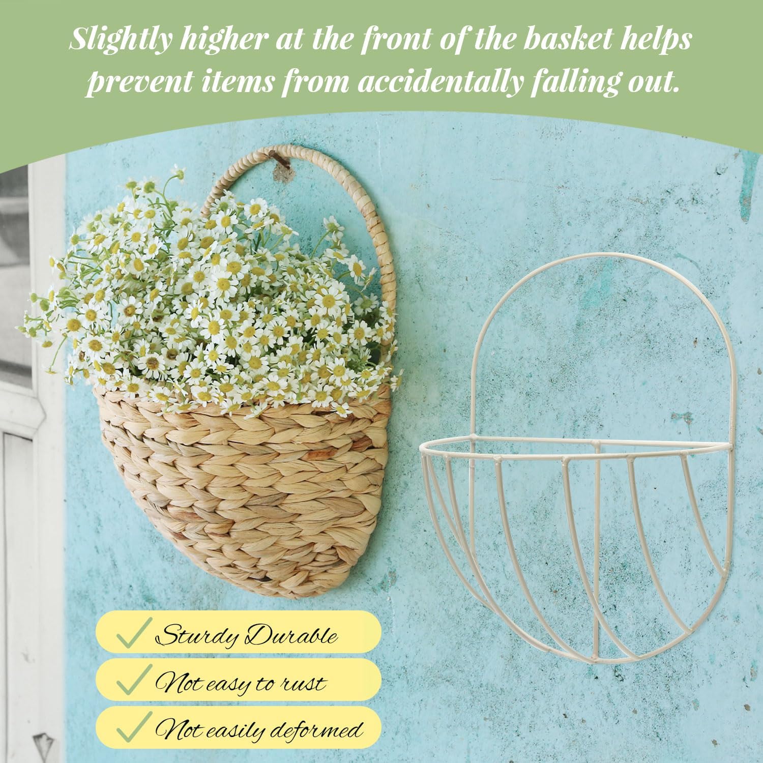 Woven Wicker Wall Hanging Basket Storage for Garden,Hanging Basket,Wall Hanging Baskets for Decorative Plants And Flowers,Semiround,Set of 2