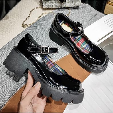 Women Chunky Platform Mary Jane Shoes Retro Buckle Strap Round Toe Flats Shallow Mouth Japanese Sweet Lolita Princess Shoes