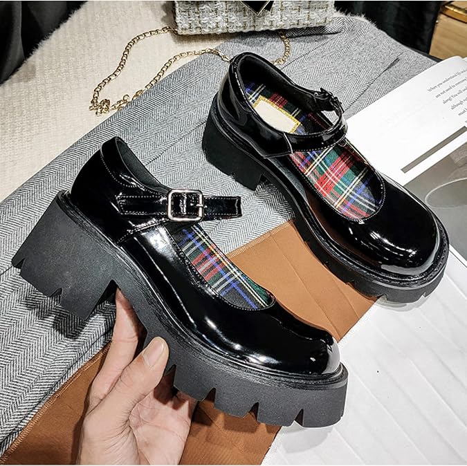 Women Chunky Platform Mary Jane Shoes Retro Buckle Strap Round Toe Flats Shallow Mouth Japanese Sweet Lolita Princess Shoes