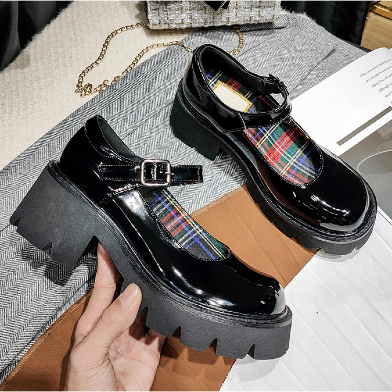 Frauen klobige Plattform Mary Jane Schuhe Retro Schnallenriemen runde Zehen Wohnungen Flacher Mund japanische süße Lolita Prinzessin Schuhe