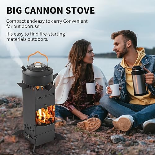Miniatura 2 de Estufa de cohete portátil, estufa de leña y estufa de mochilero, diseño resistente al viento con bolsa de transporte, perfecta para patio trasero y