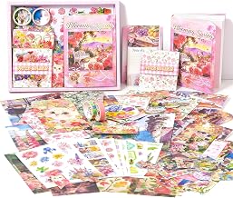 VIBEVISTA Vintage Aesthetic Scrapbook Kit, 346 Pcs, A6 Grid Notebook, Washi , Envelopes, Scrapbook Papers, Folding Labels, Background Papers, Photo Frames, Calendar Stickers, Stickers (blooming spring)