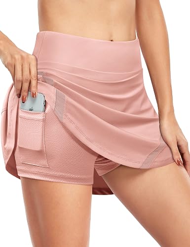 Fulbelle Athletic Skirts for Women,Casual Summer Skorts Skirts with Pockets Pink