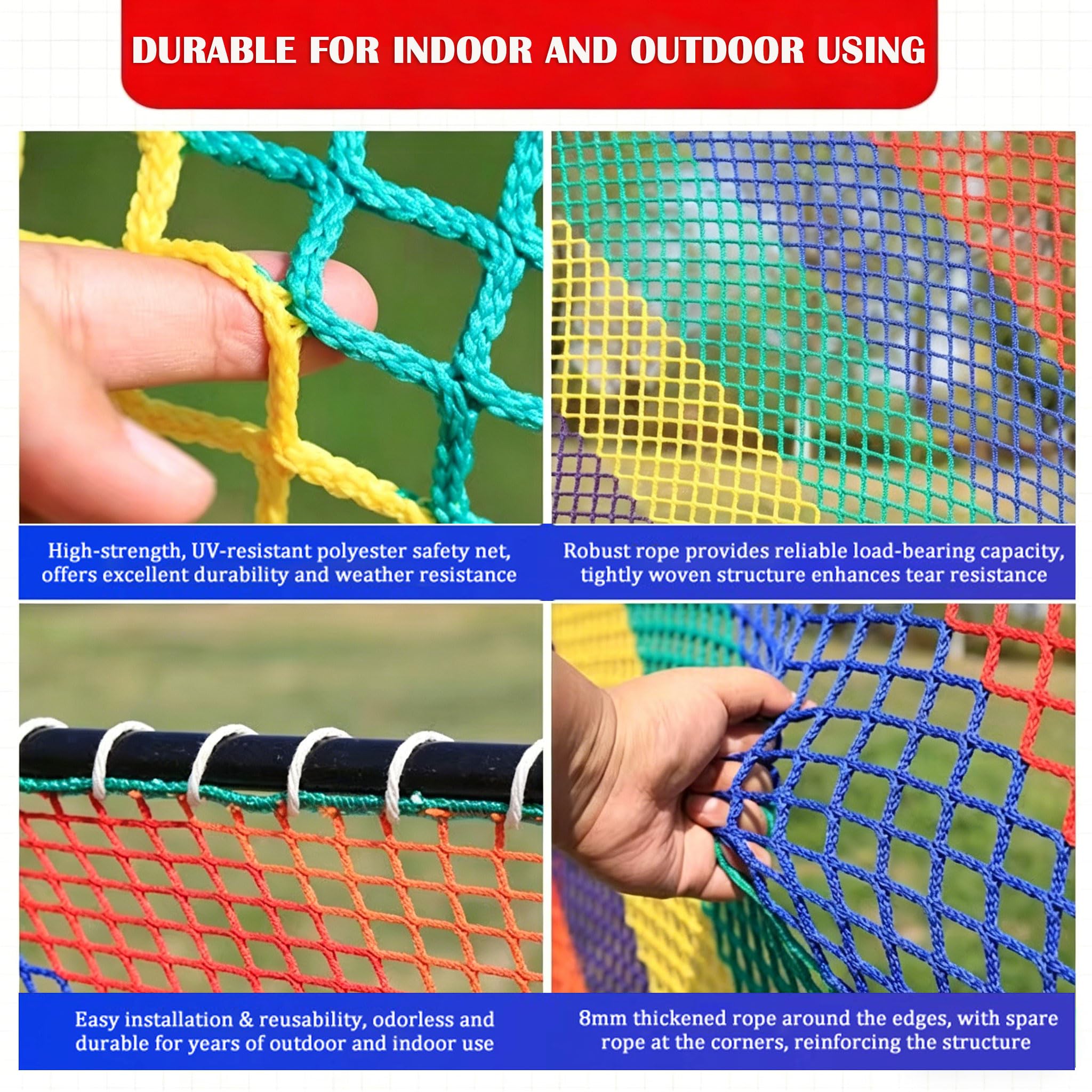 Universal Sicherheitsnetz Bunt Kinder Schutznetz Polyester Knotenlos Treppe Zaun GeländerSicherheitsschutz Anti-Fall für Haustier Katzennetz Balkone Terrassen Fenster(Size:2*3m(7*10ft),Color:BUNTE)