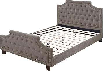 Modern Style Brown Polyfiber Traditional 1pcs Eastern King Size Bed Only Button Tufted Headboard Footboard Bedroom Furniture