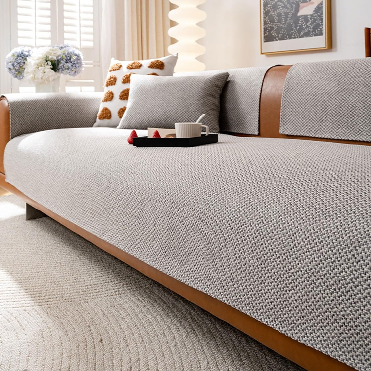 Cotton and Linen Fabric Furniture Protector Universal Non-Slip L Shape Couch Funny Sofa Cover Cushion 1 2 3 4 Seater Multi-Functional Covers Slipcovers(Grey,110 * 180cm)