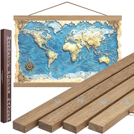36" Sturdy Magnetic Poster Hanger,Sleek Poster Frame of Teak Wood with Strong Magnets for Safely Hanging Maps Pictures Canvas Scrolls Print Wall Art, Dacri Home (36 Inch, Natural Wood) | Open poster frame fits 36x24 horizontal picture, 36x48 vertical canvas, and any 36"-wide map, diamond painting or scroll art