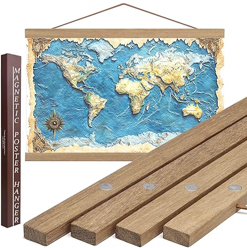 DACRI HOME 38" Magnetic Poster Hanger Frame - Sturdy Teak Wood Poster Frame, Strong Magnets for Safe, Quick Hanging Maps Picture Print Scroll Wall Art 38x24 38x26 38x32 (38 Inch, Natural Wood) - 38” - Natural Wood