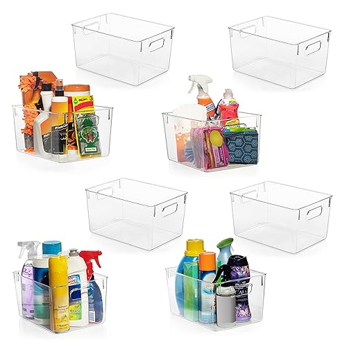 ClearSpace Clear Plastic Storage Bins – Pantry Organizers & Storage Containers, Cabinet Organizer - Home Organization Must Haves for Kitchen, Laundry Room, Office, Closet, Garage & Freezer - 8 Pack