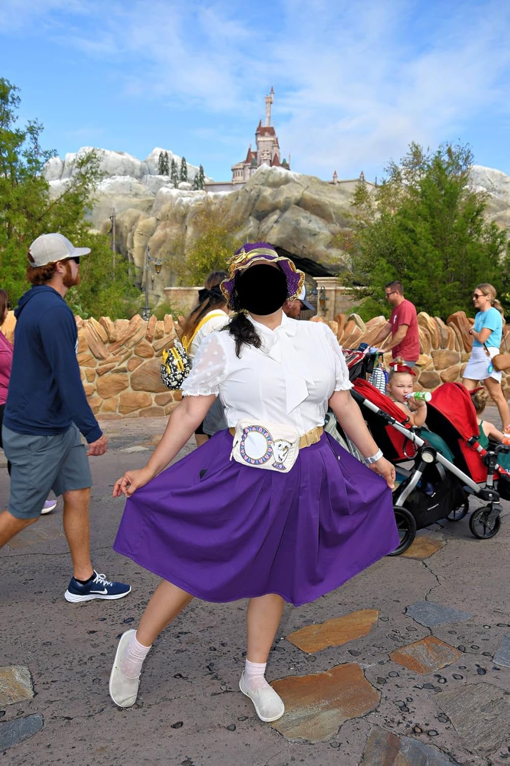 OBBUE Dresstore Vintage Pleated Skirt Floral A-line Printed Midi Skirts with Pockets - Image 3