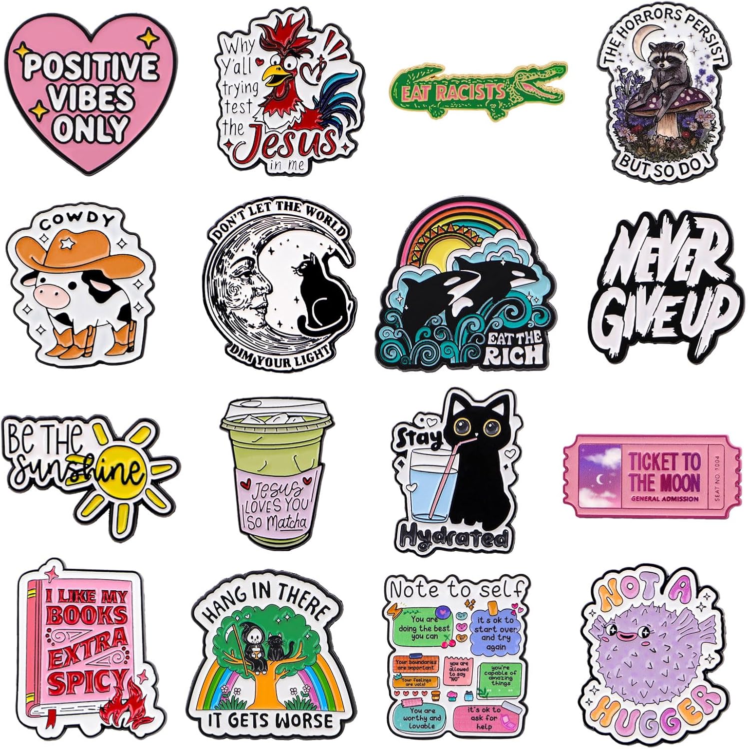 4/5/8/9/10/16/20 Pcs Cute Enamel Pins Set with Unique Design, Aesthetic Brooch Lapel Pin for Women, Kids, Student, Funny Pins for Backpacks and Expressive Hat Pins for Jackets, Bags and Hats