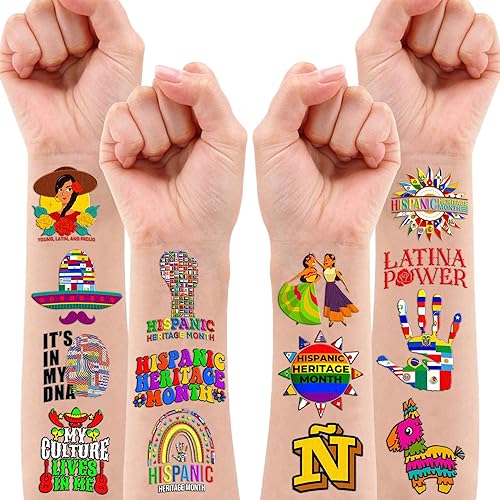 Miniatura 6 de Tatuajes temporales del Mes de la Herencia Hispana, decoraciones de fiesta de cumpleaños, suministros de decoración de recuerdos, 87 calcomanías de