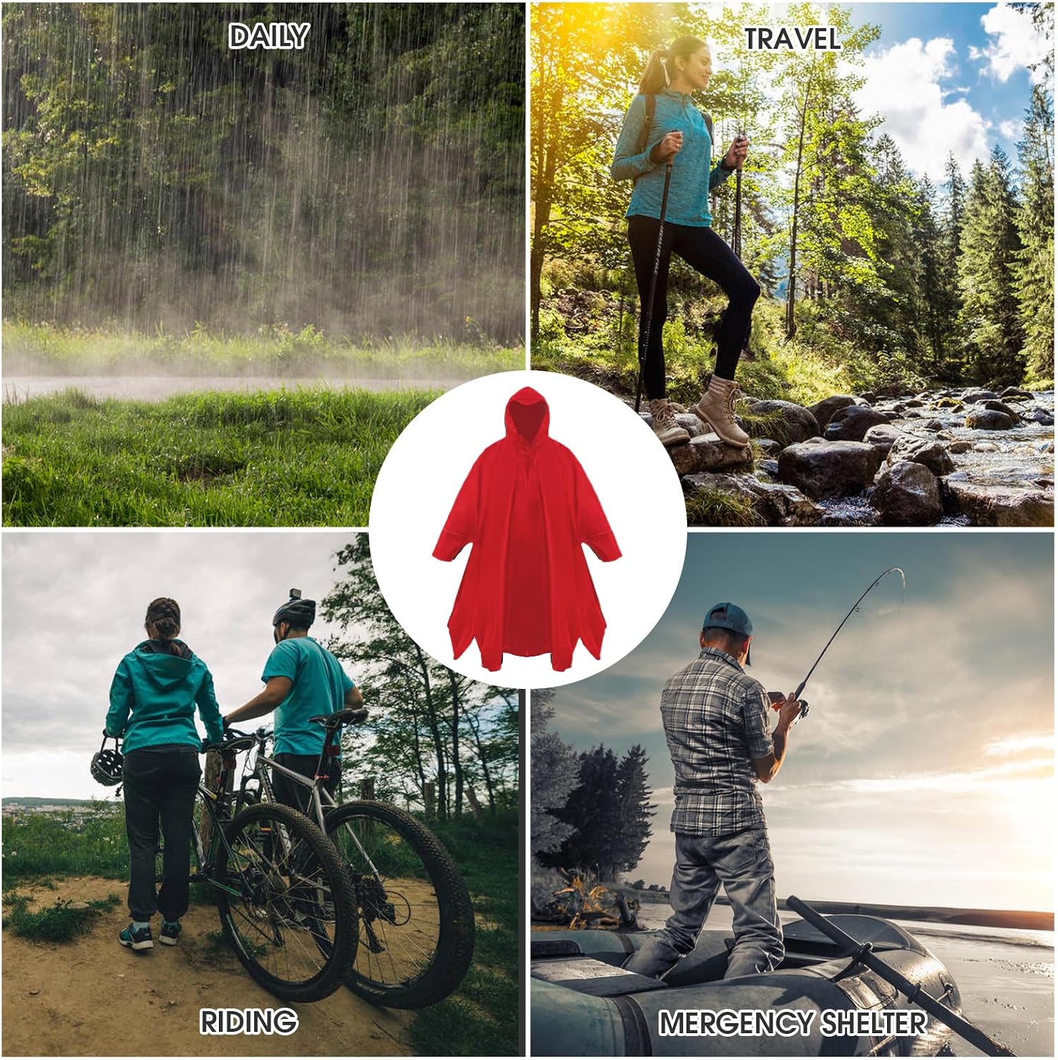 Unisex Rain Poncho for Adults, Hooded Waterproof Raincoat Jacket for Hiking, Camping and Outdoor
