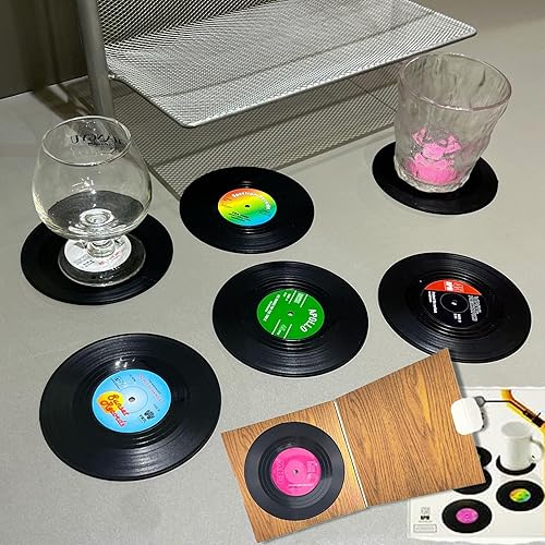 6 posavasos para discos para bebidas con soporte para reproductor de vinilo