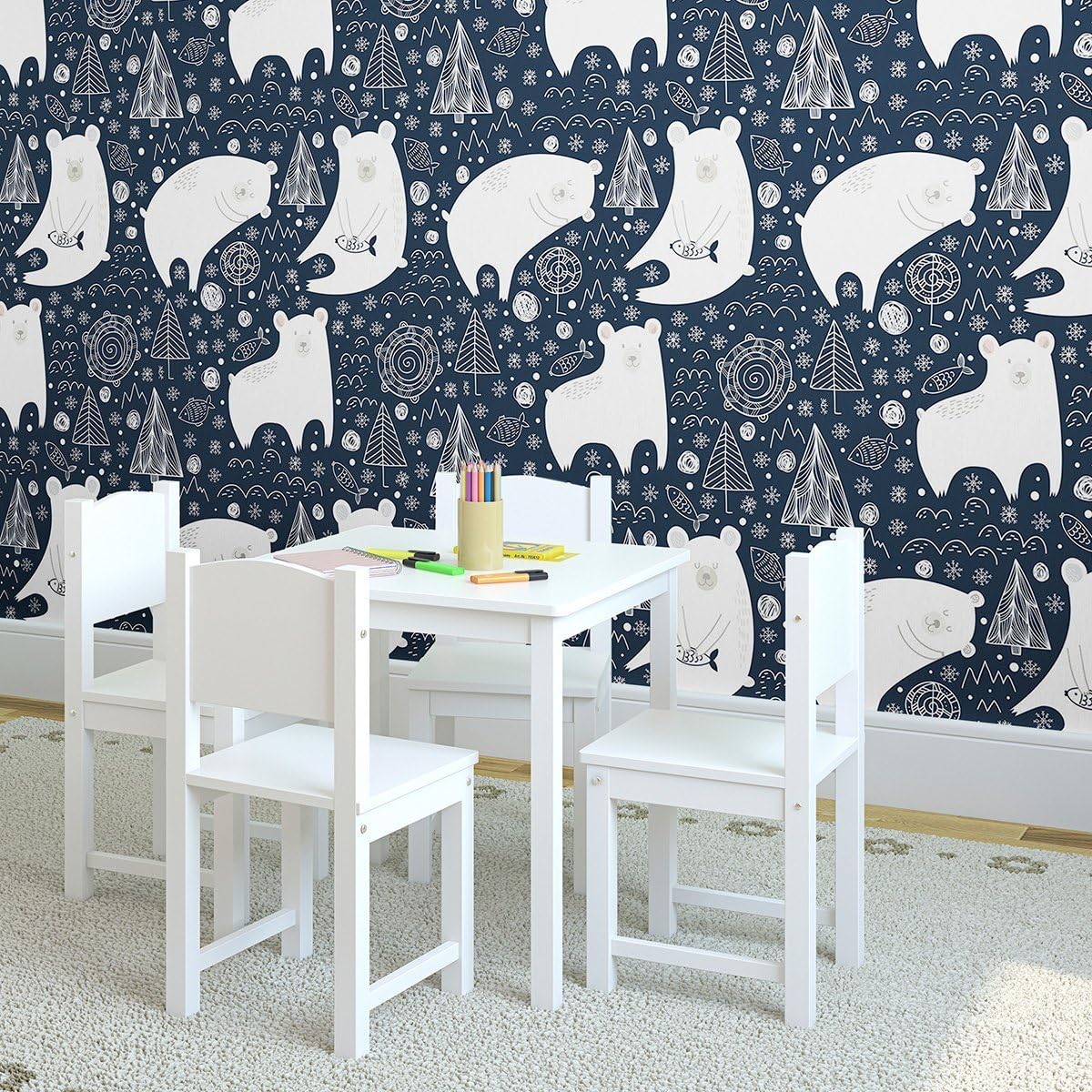 Walls By Me Peel and Stick Blue and White Animals Baby Removable Wallpaper 7616-2ft x 4ft (61x122cm)