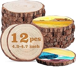 Wood Slices for Centerpieces,Lemonfilter 12 Pcs 4 inches Nature Unfinished Round Wood Chips for Crafts, Wooden Circles for Arts Crafts Vintage Wedding Ornaments DIY Painting Crafts Table Decor