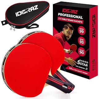 Idoraz Table Tennis Paddles Set of 2 Professional Rackets - Ping Pong Rackets with Carrying Case – ITTF Approved Rubber for Tournament Play