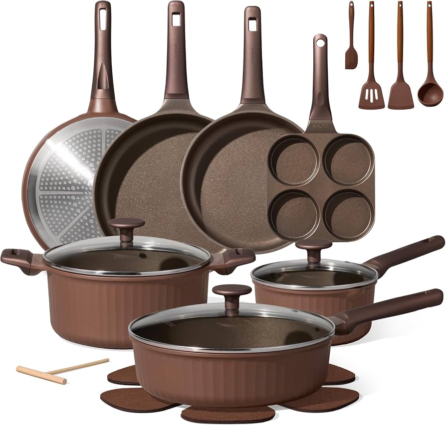 CAROTE Pots and Pans Set Non Stick, Cookware Sets Nonstick 21pcs Kitchen Pot & Pan, Induction cookwasre Compatible with Crepe Frying Pan PFOA/PFOSFree