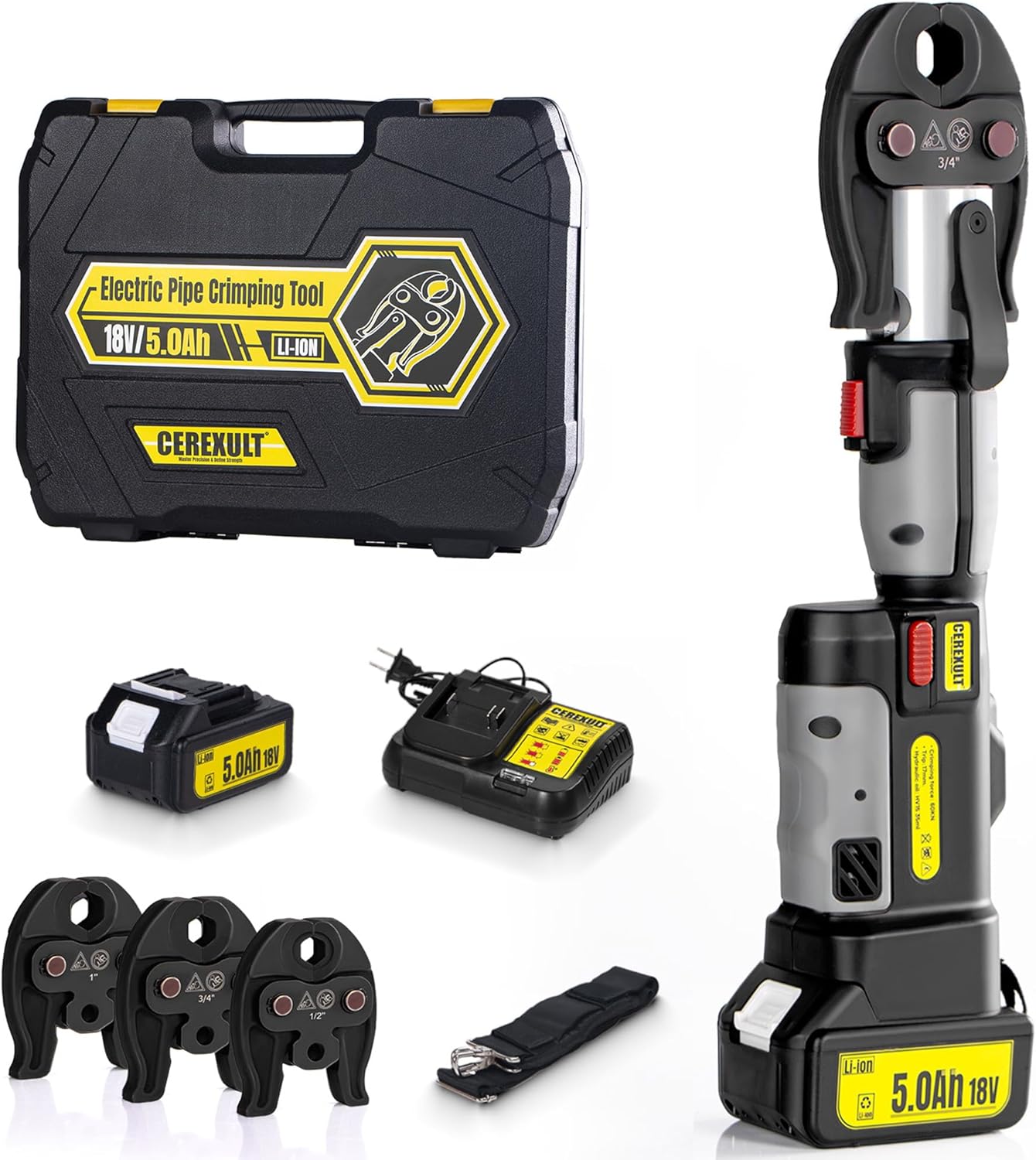 Propress Tool for Copper Pipe, Battery Powered Pro Press Copper Crimper Tool 32KN for US Standard 1/2", 3/4", 1" Copper & Stainless Steel Tubes, Dual 2.5Ah Batteries Powered, Complete 2-Battery Set