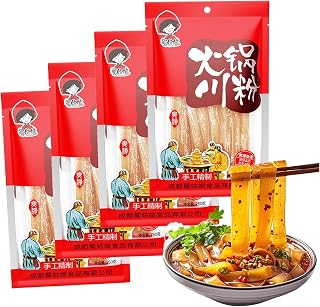 4pc Sweet Potato Glass Noodles 火锅宽粉: Gluten-Free, Vegan & Healthy! Chewy Wide Noodles for Hot Pot, Japchae & Soup