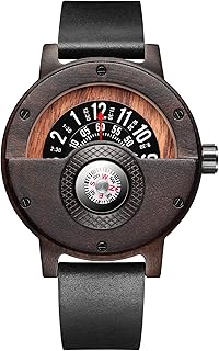 Men's Handmade Wooden Watches Mens Lightweight Analog Quartz Wood Mens Wrist Watch with Compass