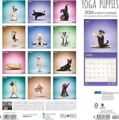 Miniatura 2 de Calendario de cachorros de yoga 2024  Paquete de calendario de pared de cachorros de yoga 2024 de lujo con más de 100 calcomanías de calendario