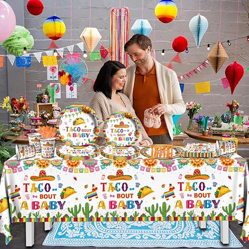 Miniatura 5 de GREHUMOR Taco Bout a Baby - Vajilla de revelación de género de 141 piezas, decoración de fiesta de cactus, sombrero de vaquero, suministros de