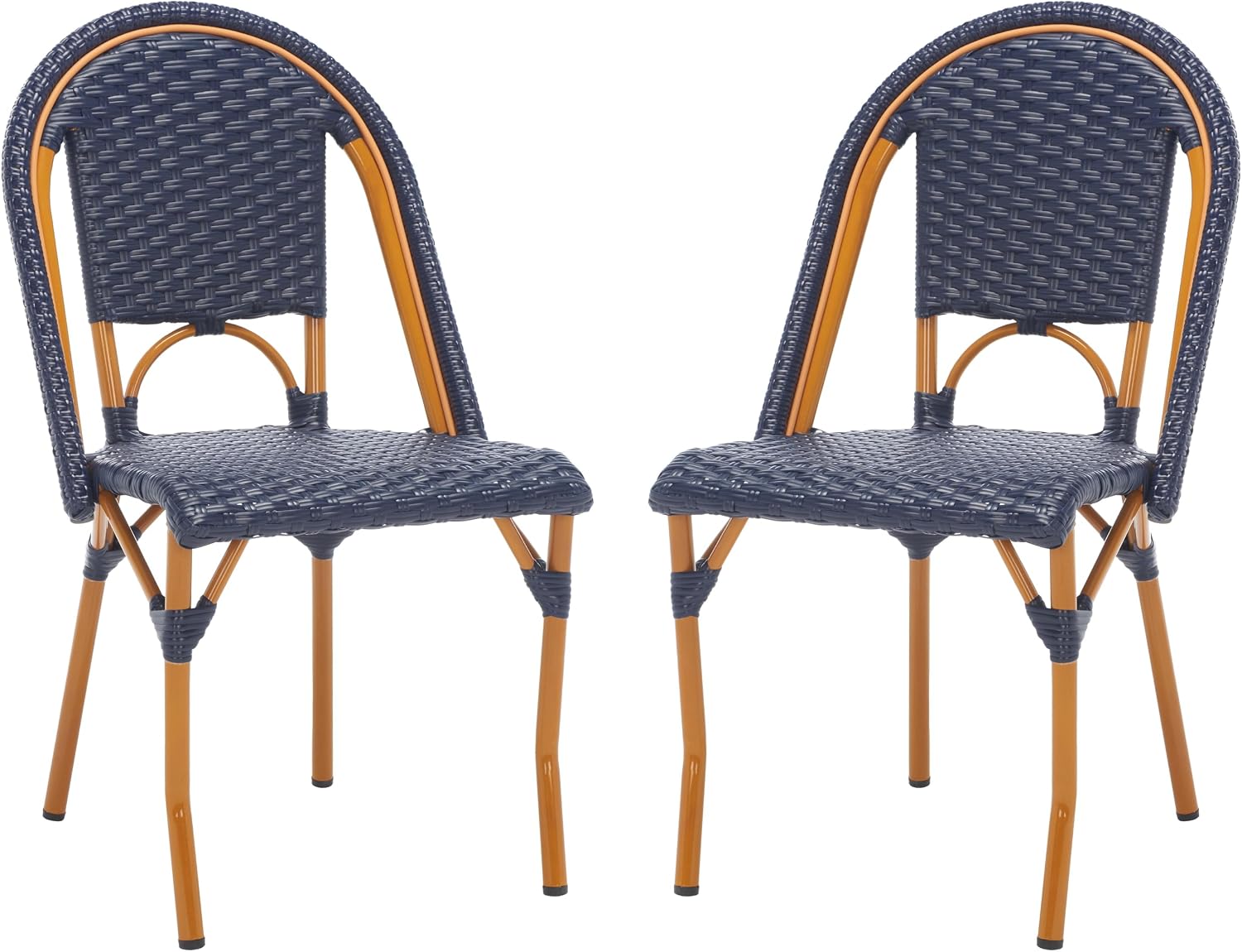 SAFAVIEH Outdoor - California Bistro Side Chair Set of 2 - Navy - Faux Wicker & Aluminum Frame - Woven Design - Ideal for Patio, Deck, Sunroom, Dining Area, 17.3" Seat Height (PAT7530B-SET2)