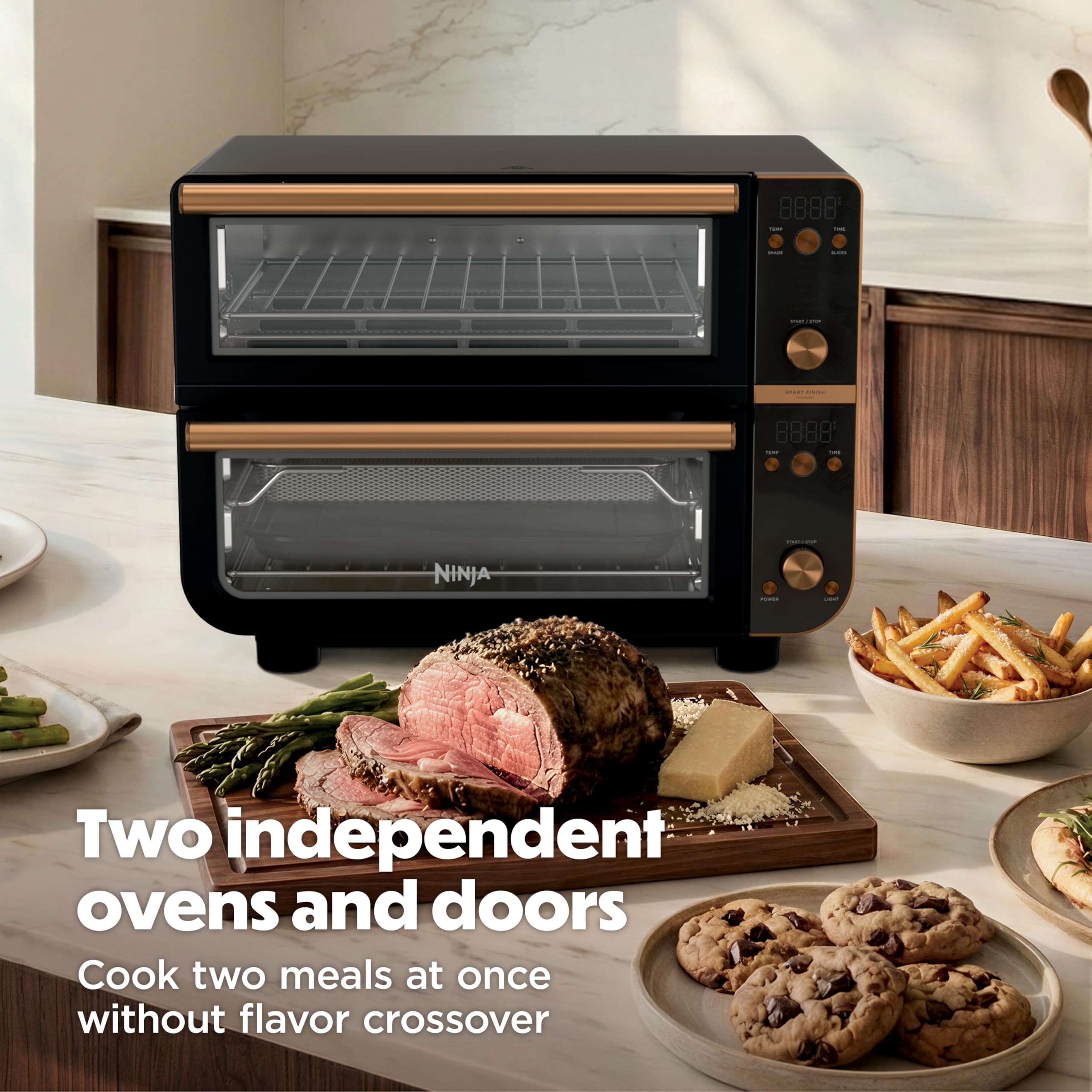 Ninja Double Oven Pro Smart XL - Forno da bancone e friggitrice ad aria | Versatilità 12 in 1 con finitura intelligente e tecnologia DualZone per cucinare 2 pasti alla volta, si adatta al pollo fino a
