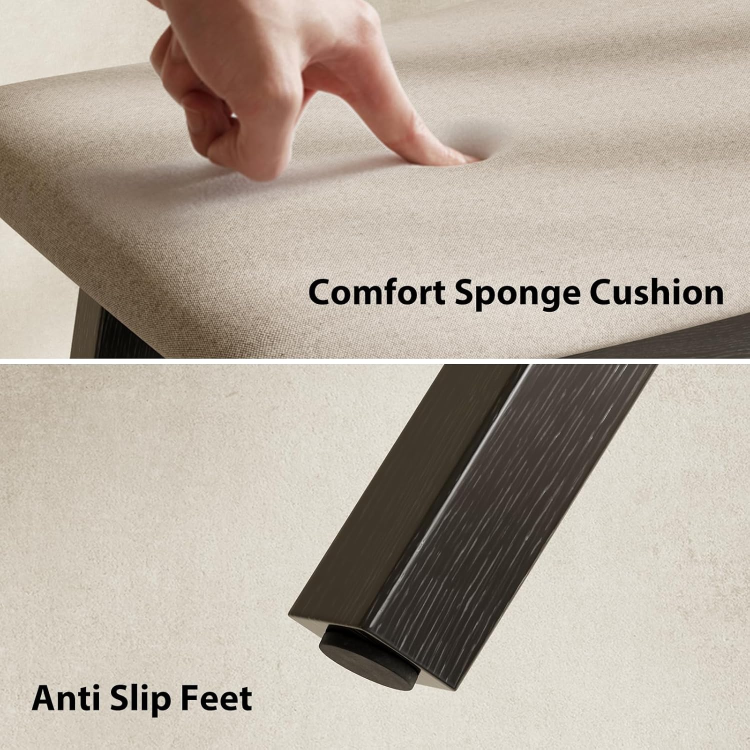 Solid Wood Vanity Stool, Compact Makeup Chair with Saddle Cushion, Linen-Covered High Rebound Sponge Seat, Easy Assembly Footstool for Bedroom, Entryway, Home, Black