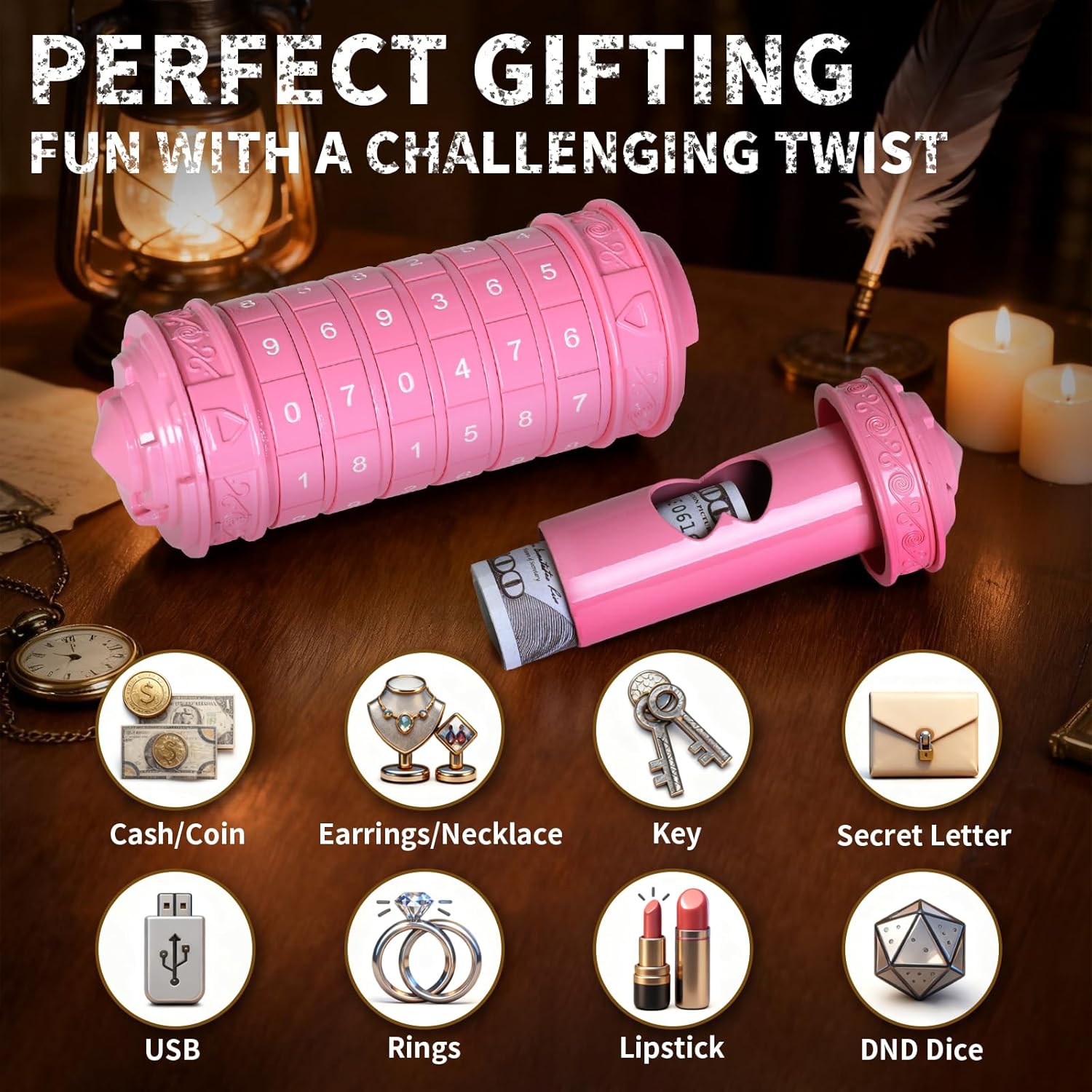 VIGIamy Cryptex Da Vinci Code Numeric Money Puzzle Box for Cash Gift with Hidden Compartments - Brain Teaser Escape Room Game for Teens & Adults - Unique Gift for Mother's Day Birthday & Christmas